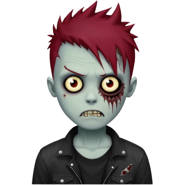 zombie boy with dark red spiky emo hair and black shirt emoji
