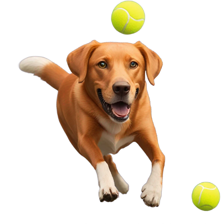 Fox red Labrador chasing tennis ball emoji