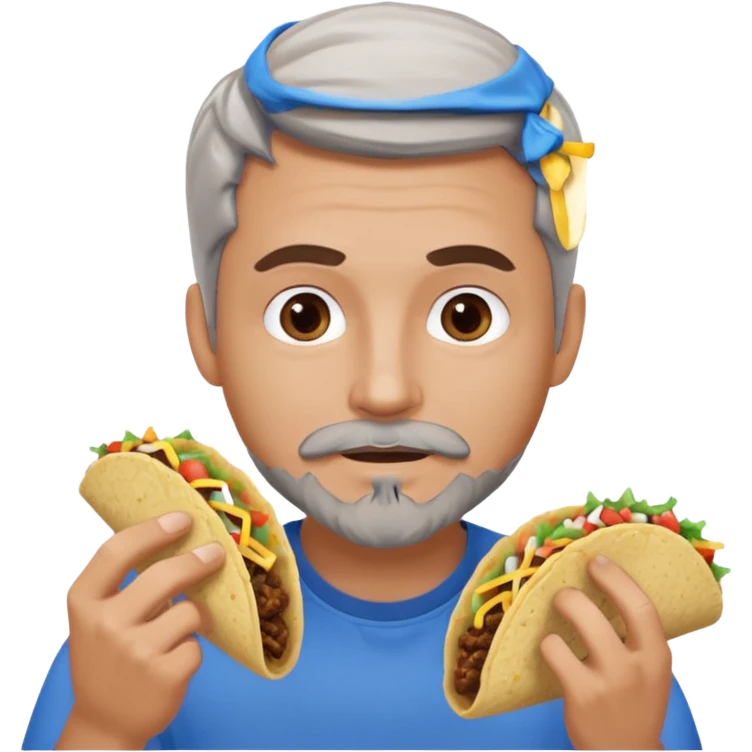 White man, blue eyes, brown gray hair, gray goatee, eating a taco emoji