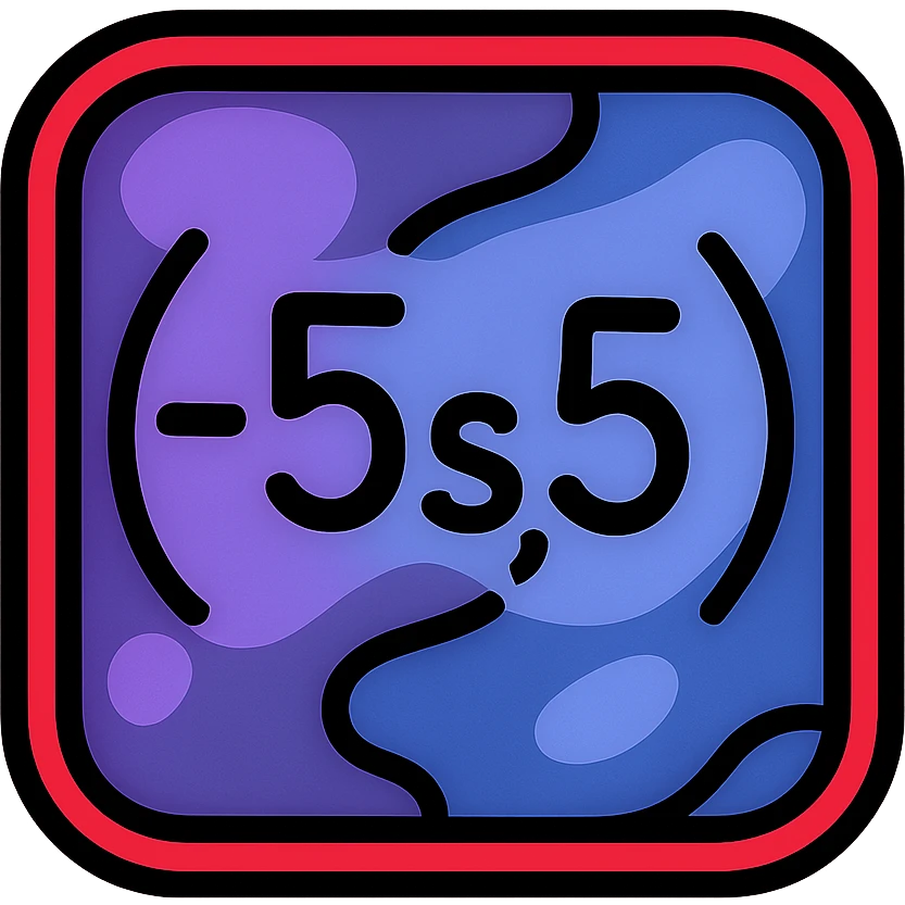 -5s with - and 5 in darker cosmic liquid metal mercury-like purple and blue, s as small subscript, dark red neon glow border emoji