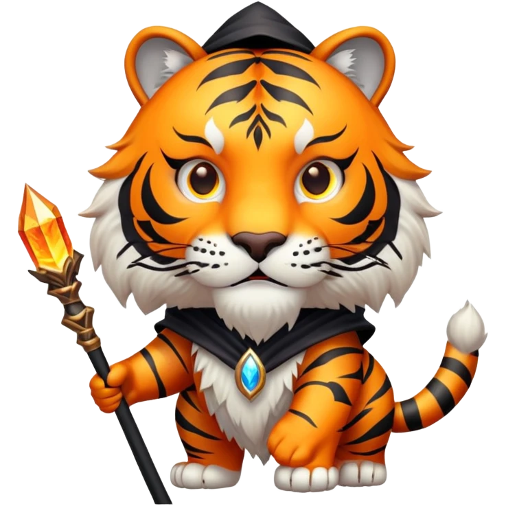 wizard tiger face with magical staff and spellcasting for Twitch emote emoji