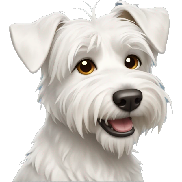 Thin shaggy scruffy white terrier dog with brown ears emoji