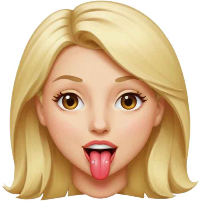 Female, long blonde hair, hazel eyes, winking and poking out tongue  emoji