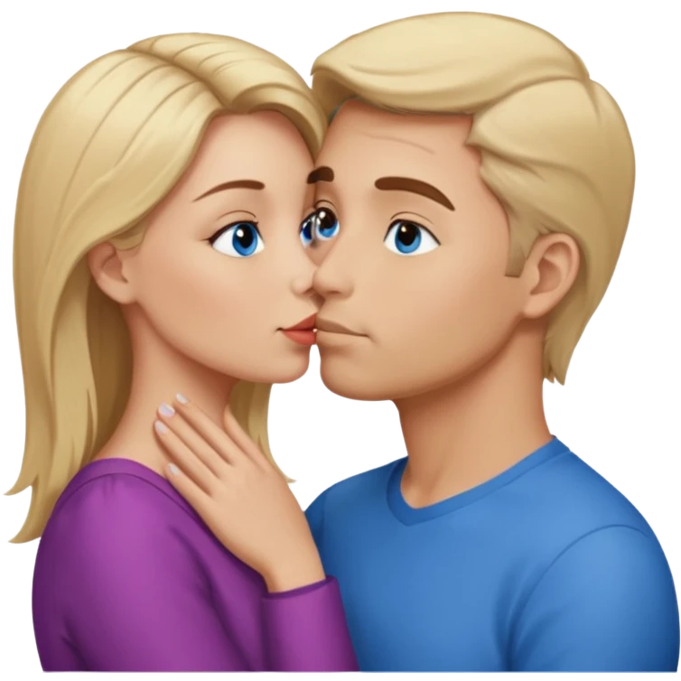 Man with blonde hair and blue eyes kissing his wife with brown hair and brown eyes  emoji