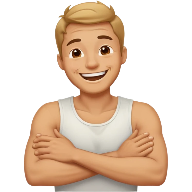 arms crossed holding neck laughing guy emoji