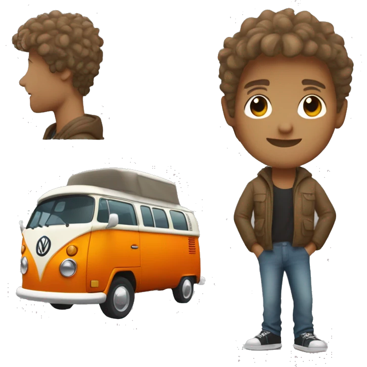 hip young man with dark blond hair no glasses with orange VW campervan emoji