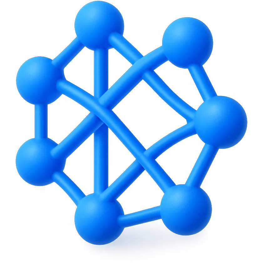 3D blue style neural network symbol, abstract and techy, with digital nodes and connections, no text emoji
