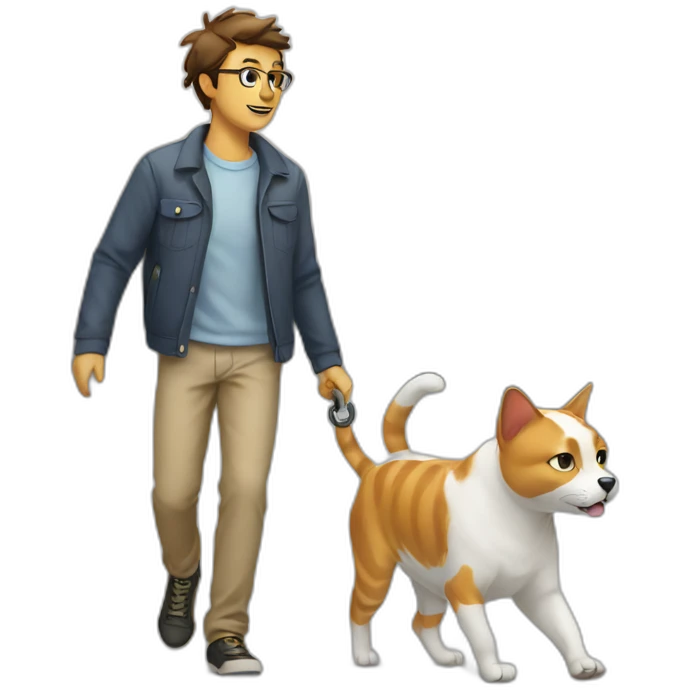 innovative cat walking a dog emoji