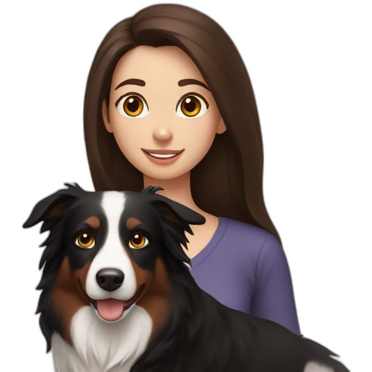 black border collie and woman with long brown hair emoji