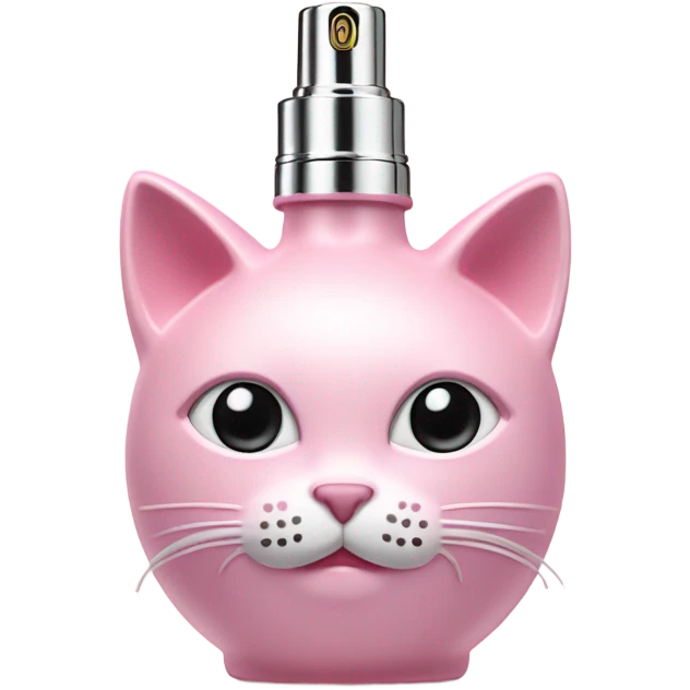 “A cute, pastel pink perfume bottle with an atomizer pump, shaped like a cat’s face with a bow. emoji