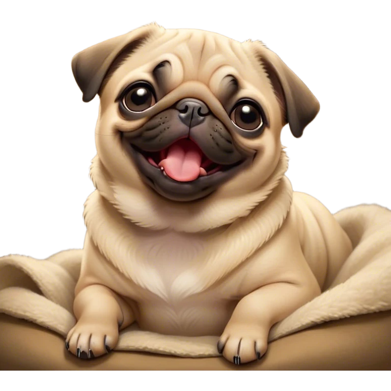 Cinematic Cute Yawning Fawn Pug Portrait Emoji, Head tilted slightly with a dramatic, wide-open yawn, showcasing a soft fawn coat with a velvety texture, floppy ears slightly drooping, round dark eyes barely open in drowsy contentment, Simplified yet irresistibly adorable features, highly detailed, glowing with a soft, cozy glow, high shine, relaxed yet expressive, stylized with a touch of whimsy, bright and endearing, soft glowing outline, capturing the essence of a sleepy yet affectionate companion, so drowsy it feels like it could stretch out of the screen and curl up for a nap! emoji