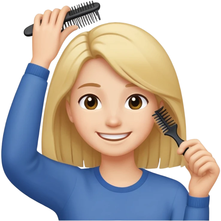 person combing their hair, smiling, simple and expressive emoji