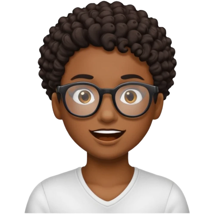 Black artist emoji with short curly dark brown hair, black glasses, neck tattoo, excited for exploration emoji