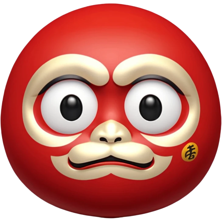 daruma doll, Round body, smooth glossy surface, cutefacial, red primary color with gold details. emoji