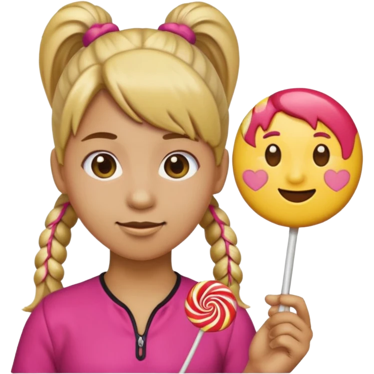 Using this emoji 🥹 make me one with ponytail hair holding a lollipop in each hand using the round emoji not a person emoji