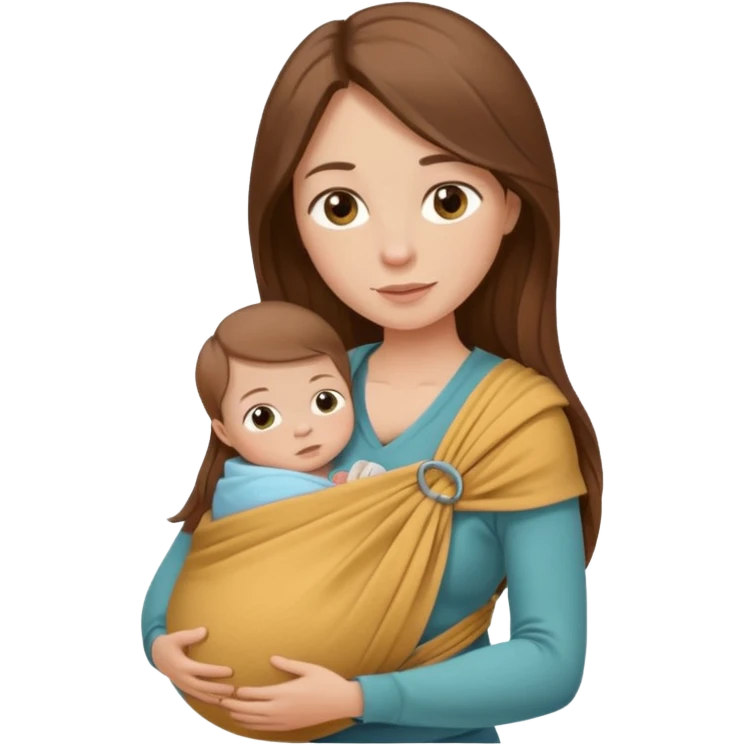 Pregnancy babywearing mom with long brown hair and fair skin with a small baby and wrap  emoji