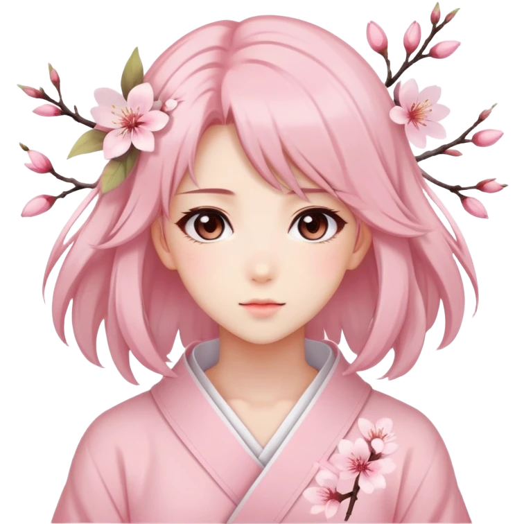 A Gorgeous Beautiful Anime Lady Sakura Cherry Blossom and Pretty Hair, pastelcore aesthetic  emoji
