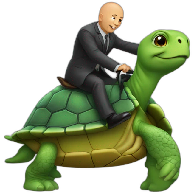 Turtle riding a bald man emoji