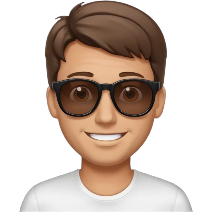 happy white man with brown hair and black sunglasses iOS style emoji