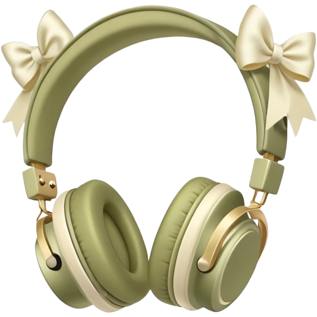 Pale olive headphones with cream bows emoji