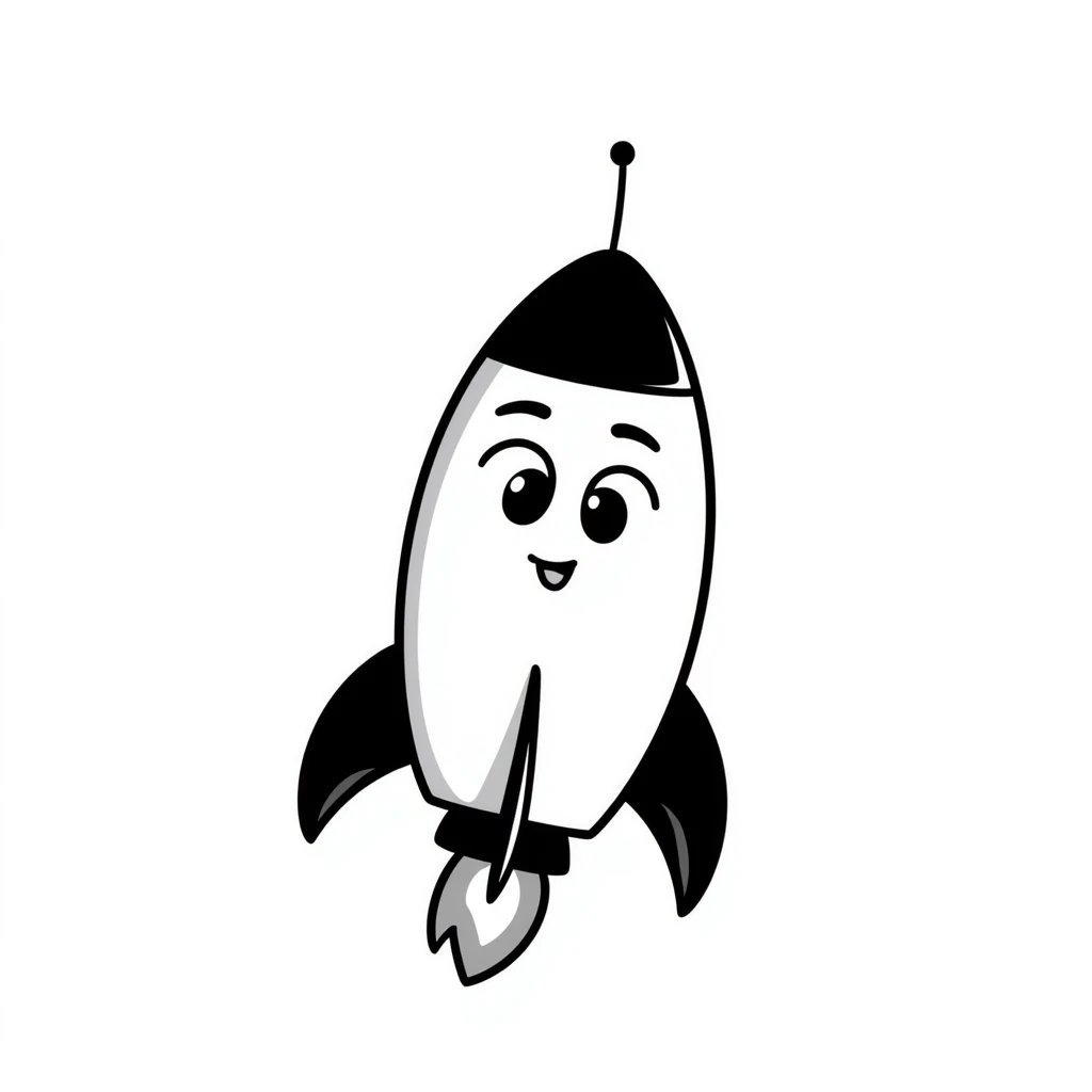 A hand-drawn rocket with large cute anime-style eyes emoji