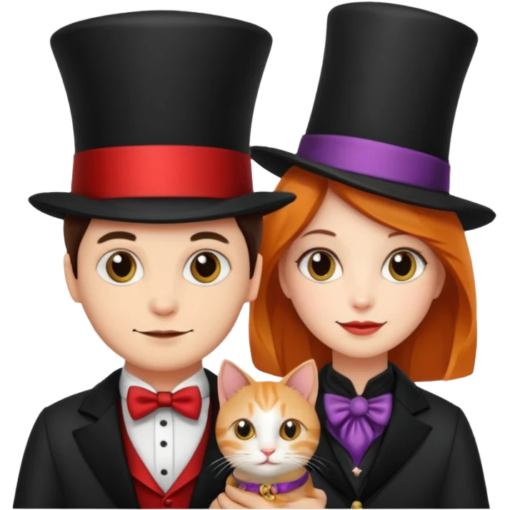 magician couple and their pet cat emoji