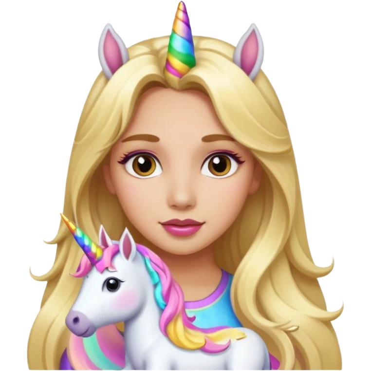 Unicorn and a girl with long blond hair and with latina make up  emoji