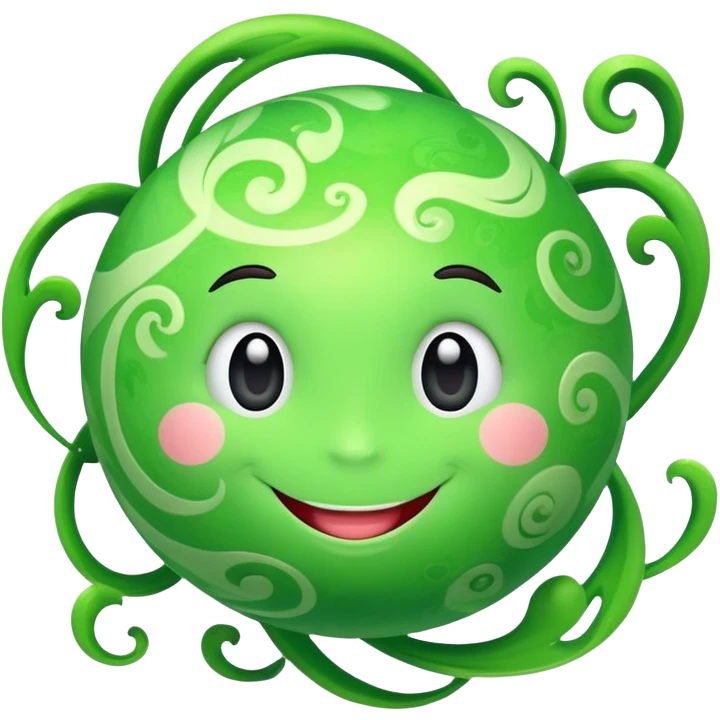 bright green planet with swirls and a cute happy smiling face with rosy cheeks emoji