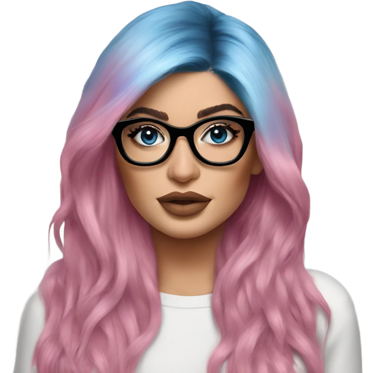 Photo Realistic kylie jenner stylish pink hair BLUE eyes and glasses posing  emoji