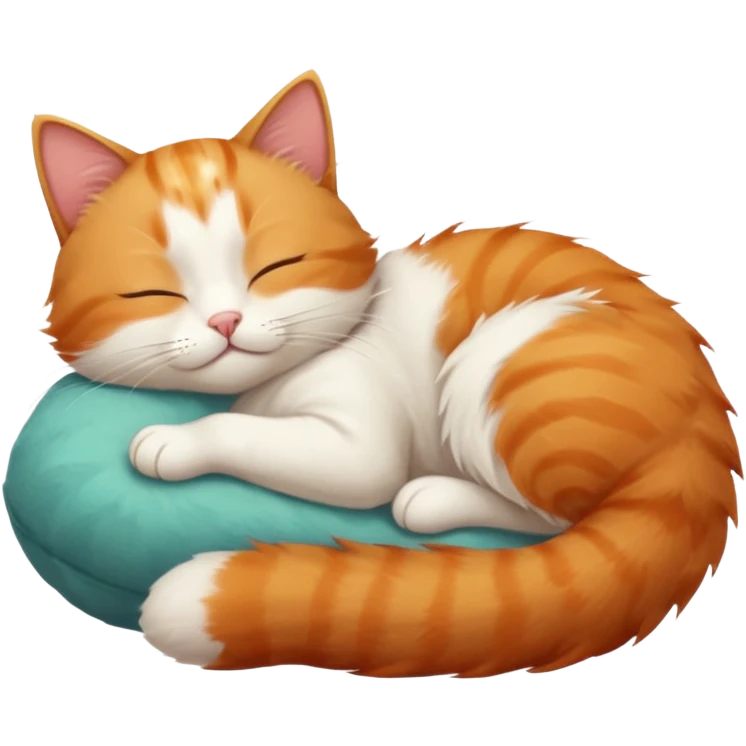 ginger and white small cat eyes closed lying down in weird position emoji