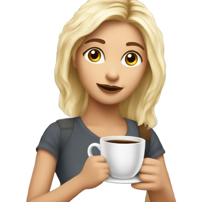 Una ragazza con una tazza di caffè in mano bionda carnagione chiara  emoji