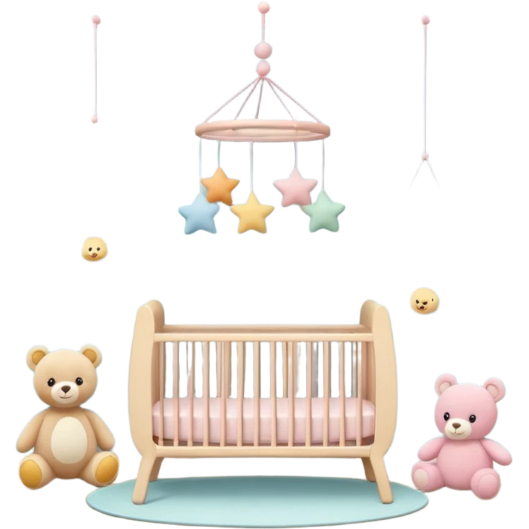 baby room, Nursery with pastel walls and hanging mobile emoji
