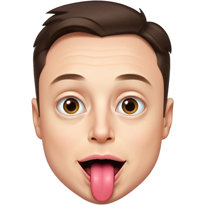 playful Elon Musk, big eyes, large tongue sticking out emoji