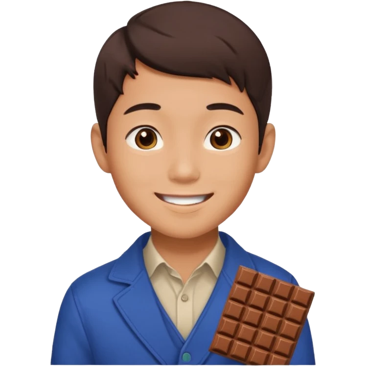 a pretty male bratz asian boy smiling with chocolates emoji