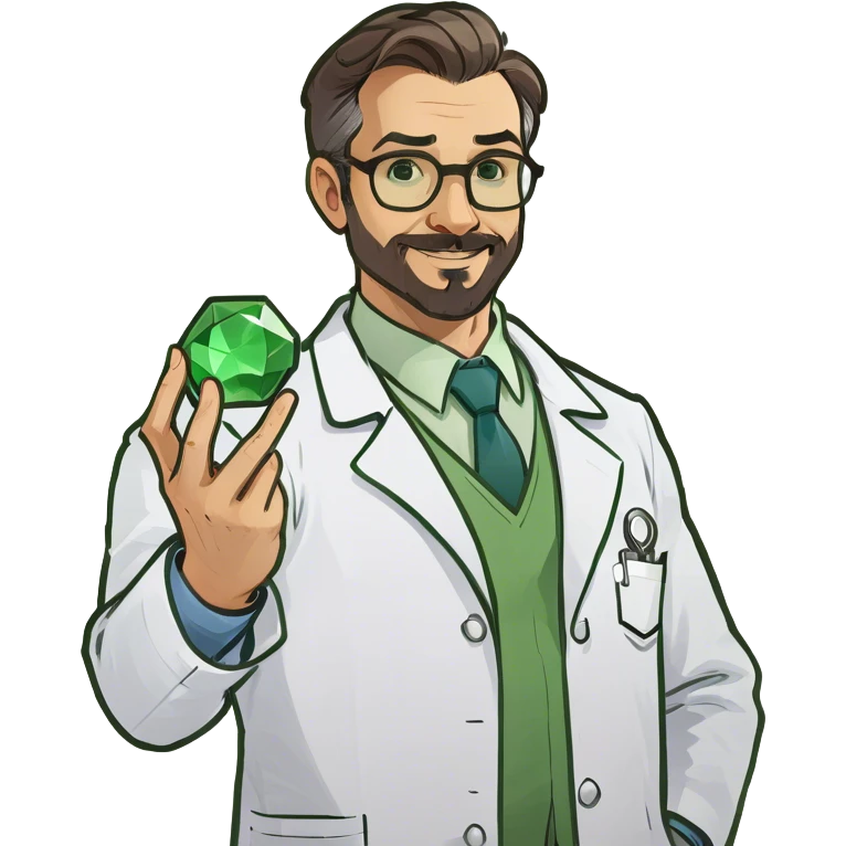 doctor holding a green gem emoji