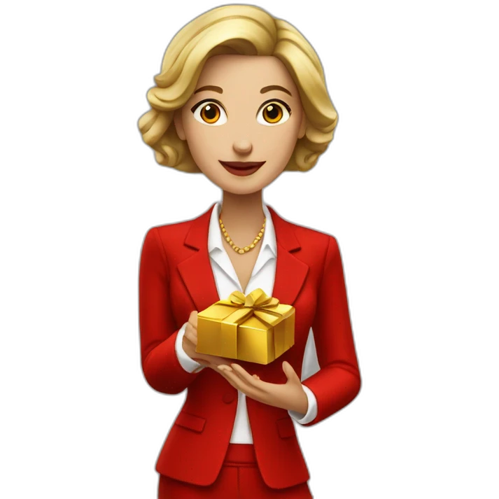 Posh-woman-with-red-suit-offering-goldbar emoji