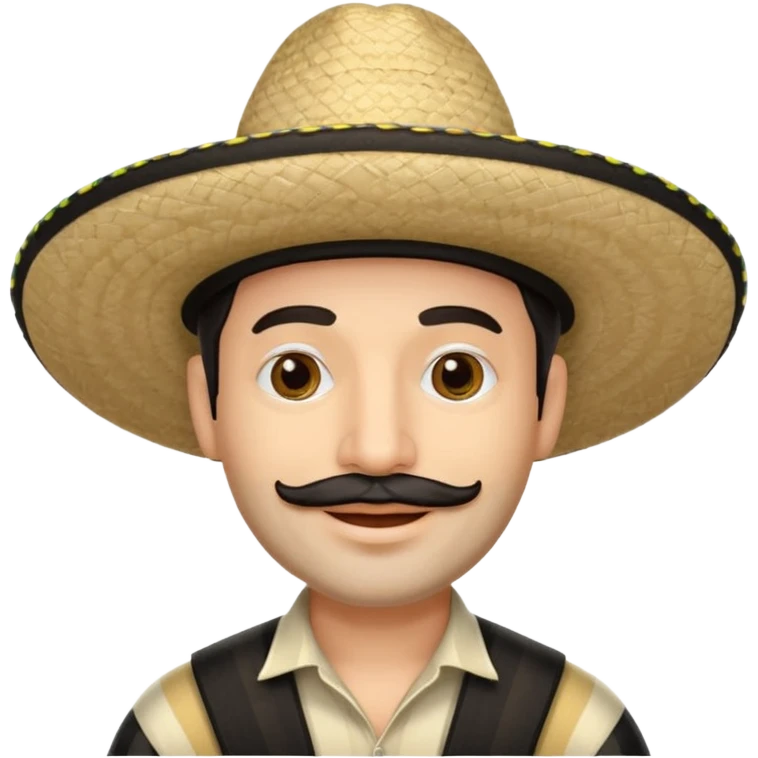 A happy fair skinned Colombian man with minimal facial hair wearing a black and beige stripped Colombian sombrero emoji