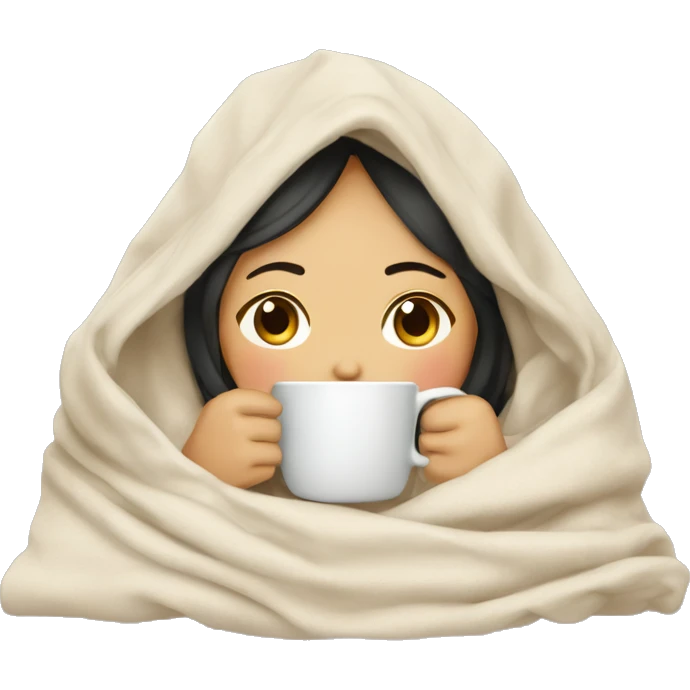 asian girl inside a blanket sipping coffee eyes closed emoji