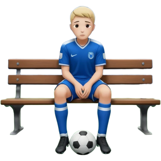 Lonely soccer player sitting on bench at night, head down, empty stadium, cold blue lighting, cinematic, emotional, realistic emoji