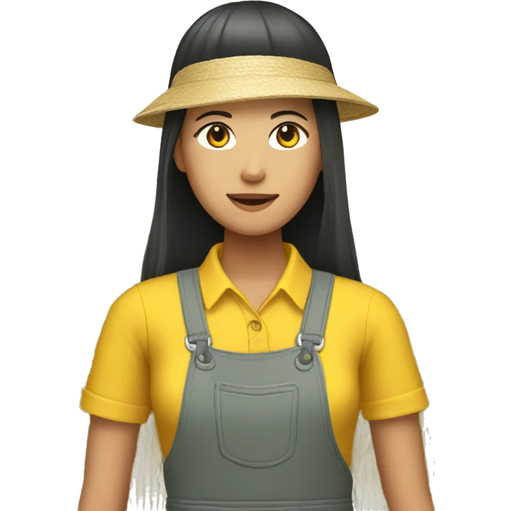 yellow asian female rice farmer with long hair emoji