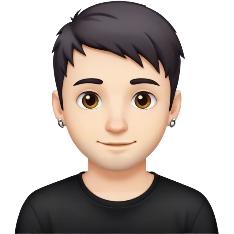 Cute white male, short dark colored hair and facial hair, nose and lip piercing, emo smiling emoji