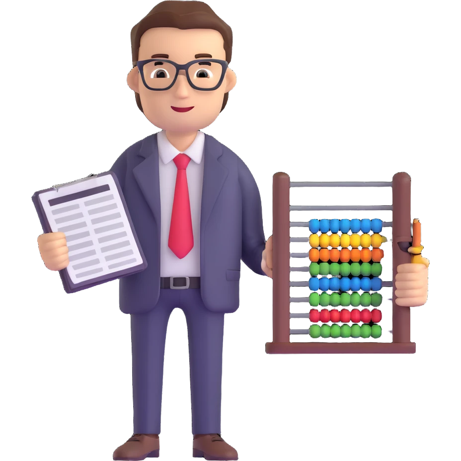 male accountant with tax forms, abacus and spreadsheet emoji