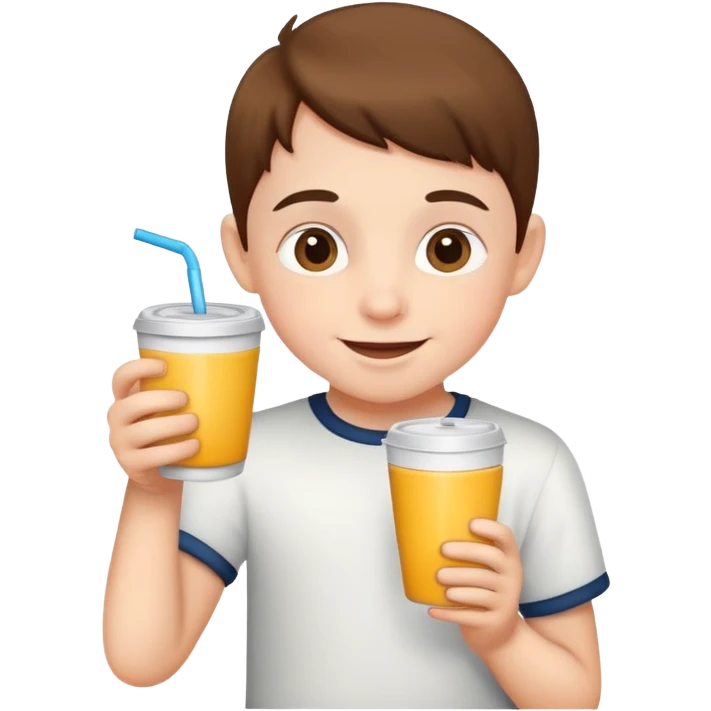 child holding a cup and drinking, happy and friendly emoji
