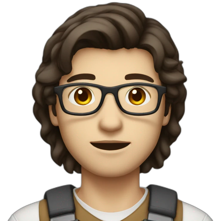 male engineer with white skin, dark brown straight hair spreaded from middle, brown eyes, circular glasses emoji