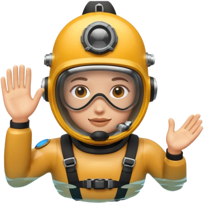 3D cartoon-style human character in the Apple emoji style, wearing a diving helmet with glass visor emoji
