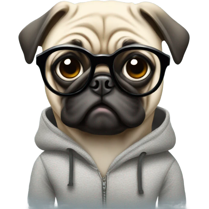 pug wearing a hoodie and glasses emoji