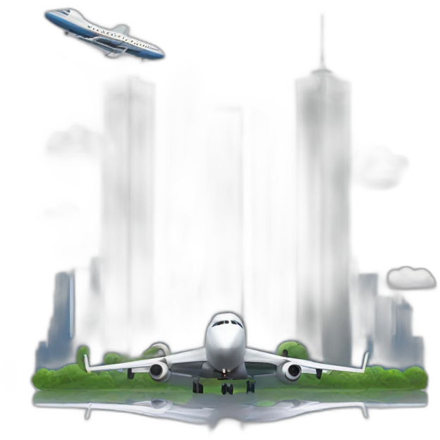 Twin towers with plane emoji