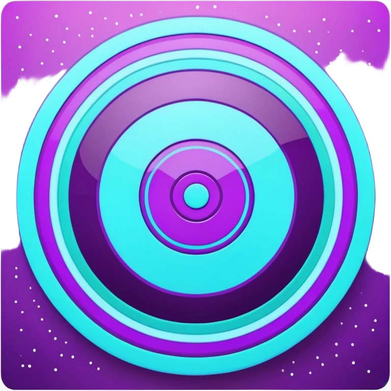 Symbolic bullseye target emoji, flat design, concentric circles, neon purple & cyan glow, holographic, digital tech, abstract sparkles, dark background, no realistic texture emoji