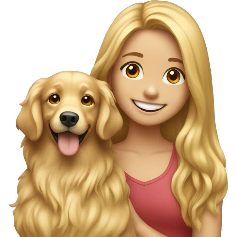 smiling girl with long hair with a golden retriever emoji