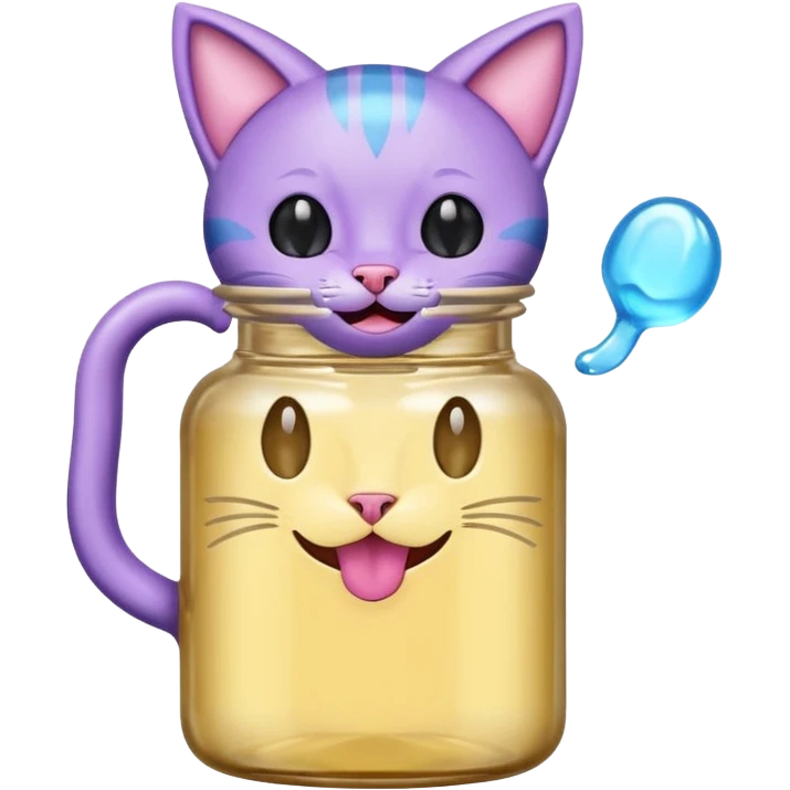 Smiling bottle of oil light purple top and light blue sticking tongue out and with cat ears emoji